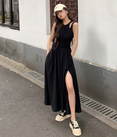 質感吊帶收腰連身裙