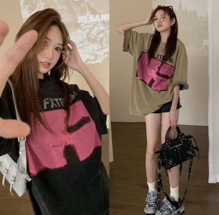 美式復古立體印花男友風t-shirt