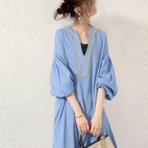 棉麻渡假刺繡洋裝