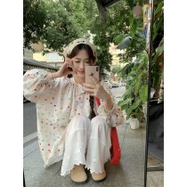 甜美彩色波點長上衣+白緹花長褲 套裝