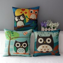 厚磅棉麻 zakka 鄉村風 貓頭鷹 情侶 韆鞦 情人 動物 抱枕套 枕心可加購 45*45 / 50*50 枕芯