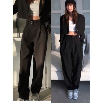 短款西裝外套+高腰西裝褲套裝