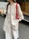 甜美彩色波點長上衣+白緹花長褲 套裝